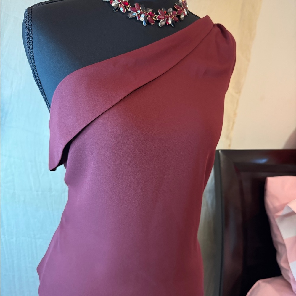 Express Asymmetrical One-Shoulder blouse in Burgundy